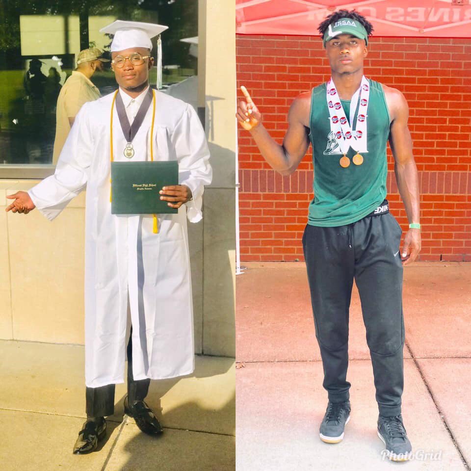 RaishunM's tweet photo. Blessings...Had A State championship track meet 🏆and turned around and graduated🎓All in one Day‼️2k19 Been so good to me and I thank God everyday...Highschool was Fun but Now it’s time to dominate in college😈😤..💛💜🐯
#ImOuttaThere ‼️✌🏾🎓 https://t.co/al70ooFV0i