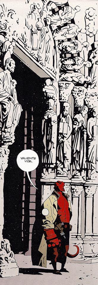 GaliciaMedieval's tweet photo. Mike Mignola (@artofmmignola), autor de Hellboy, retratou ao seu personaxe icónico diante do Pórtico da Gloria da Catedral de Santiago (@CatedralStgo) nun dos seus cómics  #Patrimonio #Arte #Cómic #Hellboy #OrgulloFriki #DíadoOrgulloFriki  #Santiago #Compostela https://t.co/IefZL6FcaY