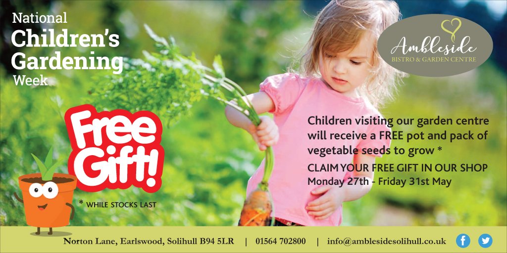 We're celebrating #NationalChildrensGardeningWeek <a href="/NCGW_/">National Children's Gardening Week</a> Kids visiting our garden centre next week can claim a FREE pot and pack of veg seeds to grow. (27th - 31st May. While stocks last)