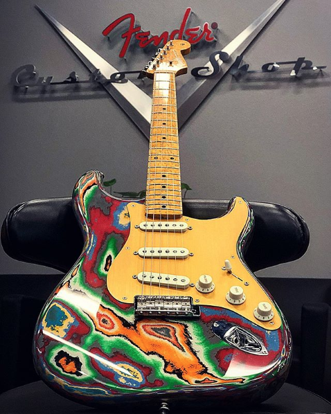 Fender's tweet photo. Check out this wild Jawbreaker Stratocaster, built by Master Builder Dale Wilson at #fendercustomshop. What would you name it if it were yours? https://t.co/uMfiLoxw4Z