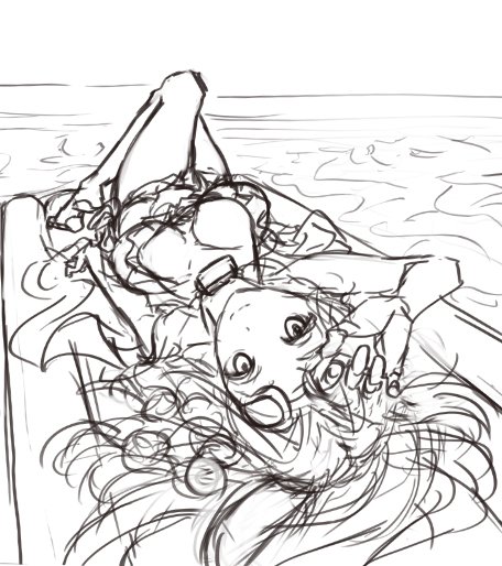 昨日のラフ続き、水着イェーニちゃんのイラスト予定です。構図難しいっすね。 