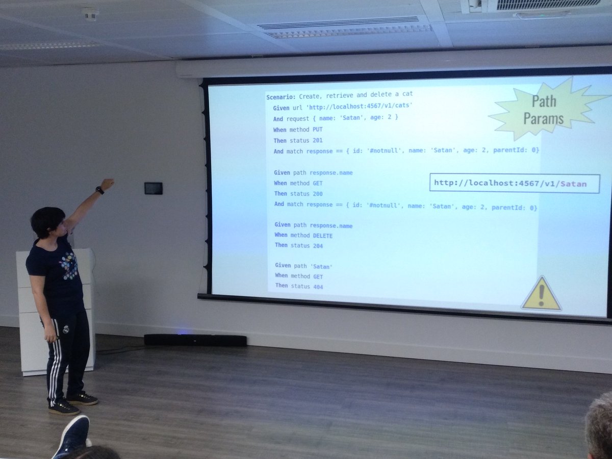 anabrlzgl's tweet photo. Y como tercera charla tenemos a Marta Arcones y @micoru90 con "Testing con Karate DSL: Up & Running".
Han mostrado de una forma directa, cercana y sencilla ejemplos de testeo de APIs (url, headers, cookies, method, status, paths, ...)
#SomosCodenares #testing #karateZoo #api https://t.co/a4UWptMevD