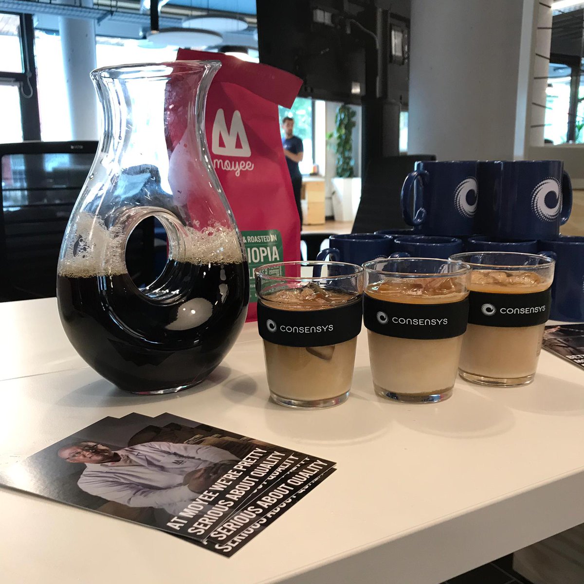 .@ConsenSysIre #blockchainirelandweek hackathon kicking off with some #FairChain iced coffees! <a href="/BlockIreland/">Blockchain Ireland</a>