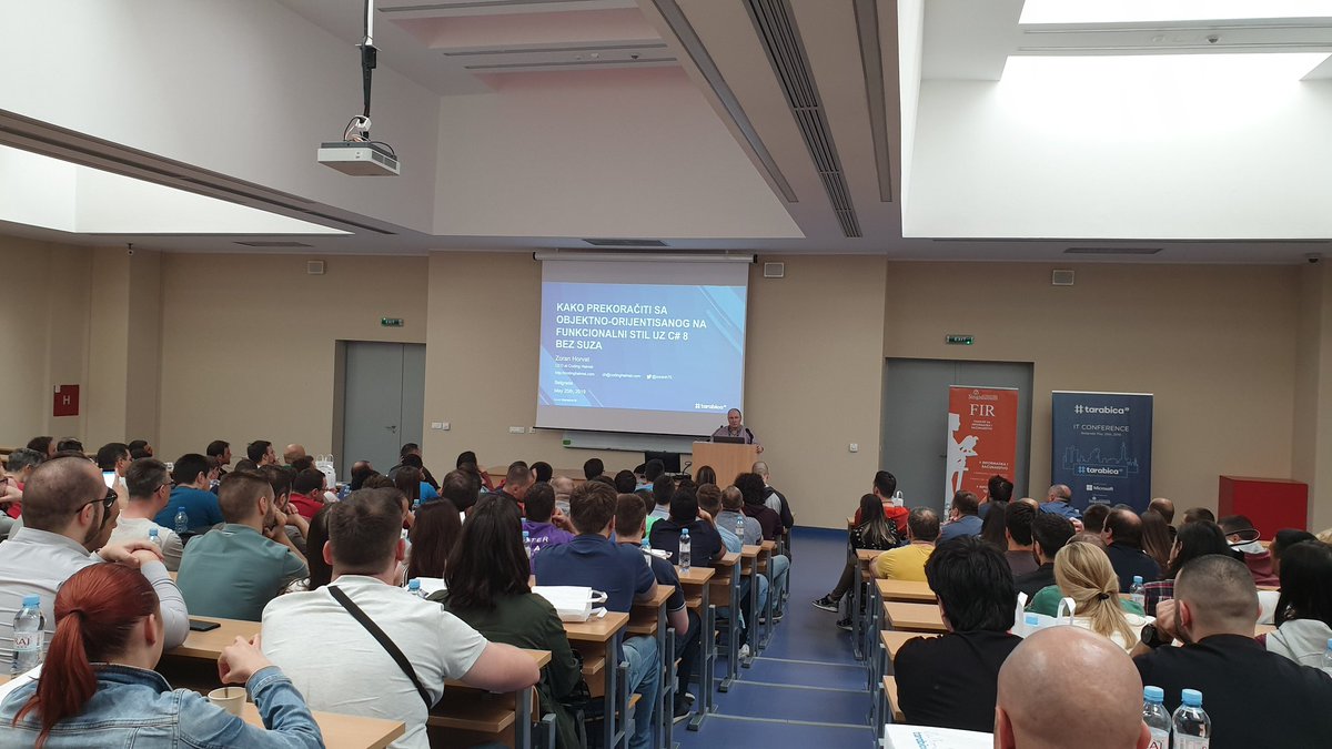 miroslavpopovic's tweet image. Full house on @zoranh75 talk about functional C#. This is a talk that every #csharp developer should listen! #Tarabica19