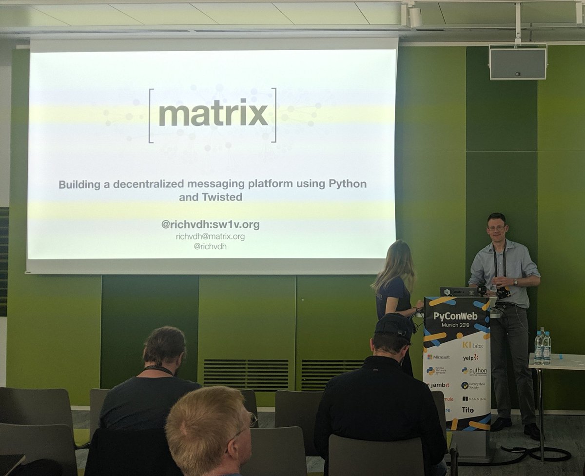 matrixdotorg's tweet image. Great talk from @richvdh at #PyConWeb19 - if you&apos;re inspired about Matrix join us this afternoon for a workshop on using the Client-Server API with matrix-nio
