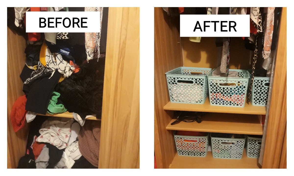 From_Fiona's tweet photo. A productive friday night in! While others were at #SpiceWorld I spiced up my wardrobe with a #declutter &amp; system. Dont judge my before 🤦‍♀️🤷‍♀️! Its time to get organised 

#organisation #wardrobesystem @GetOrganizedWiz https://t.co/N4wRL1LLFT