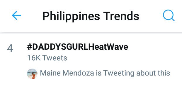 MaineTrendTeam's tweet photo. Thank you Mainers sa effort!

Daddy's Gurl HT - 4th spot 
Stacy - 9th spot
Maine Mendoza - 19th spot

@mainedcm 

#DADDYSGURLHeatWave https://t.co/4cWRUceacy