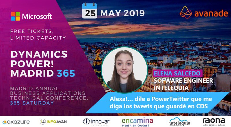 intelequia's tweet photo. Proud! @Eickhel @tgranell @ESalcedoo con su sesión 👉🏻#Alexa ...dile a #PowerTwitter que me diga los tweets q guardé en #CDS @MSFTDynamics365 #365Saturday #MSDyn365 #DynamicsPower #PowerApps #teamIntelequia 🙌🏻 https://t.co/3rCV8p2LZ8