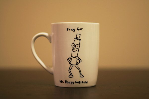 StacyySanchez's tweet photo. "Mr. Poopybutthole mug that I made" #rickandmorty https://t.co/TpUHHllbCA