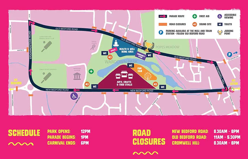 lutoncouncil's tweet image. Tomorrow is Carnival Day! Just a reminder, New Bedford Road and Cromwell Hill will be closed 8.30am to 8pm, and Old Bedford Road will be closed 11am to 5.30pm. Visit carnivalarts.org.uk