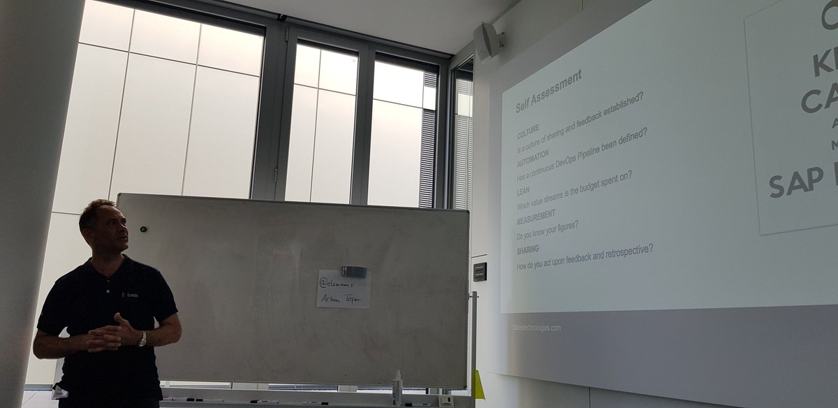 Jens_Knappik's tweet photo. #sitPOTT Achim Tõper about the pillars for enabling #devops ... also in the traditional #sap world! It all starts with the right culture and mindsets! Start your jurney by enable your team to rule the world! https://t.co/YN4r2XrCNp