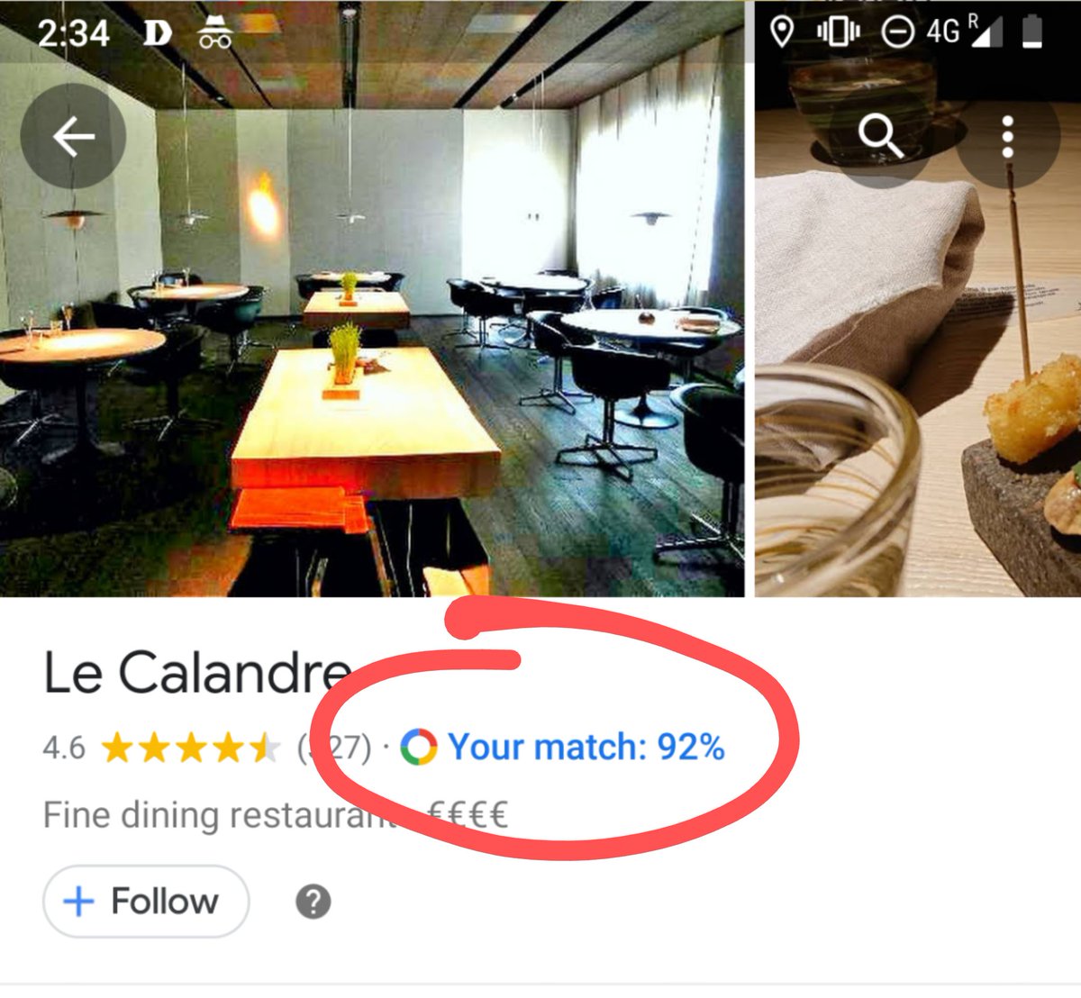 s1lv1ap's tweet photo. Sto passeggiando per Bruxelles e Google mi suggerisce che mi potrebbe piacere al 92% andare a mangiare alle #Calandre
Signor Google non è che ci voglia proprio una grande intelligenza artificiale https://t.co/fJwejYEz0W