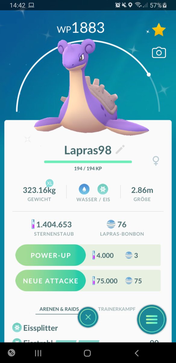 Und heute Lapras 15/15/14 mit Wetterboost 😍 #PokemonGO