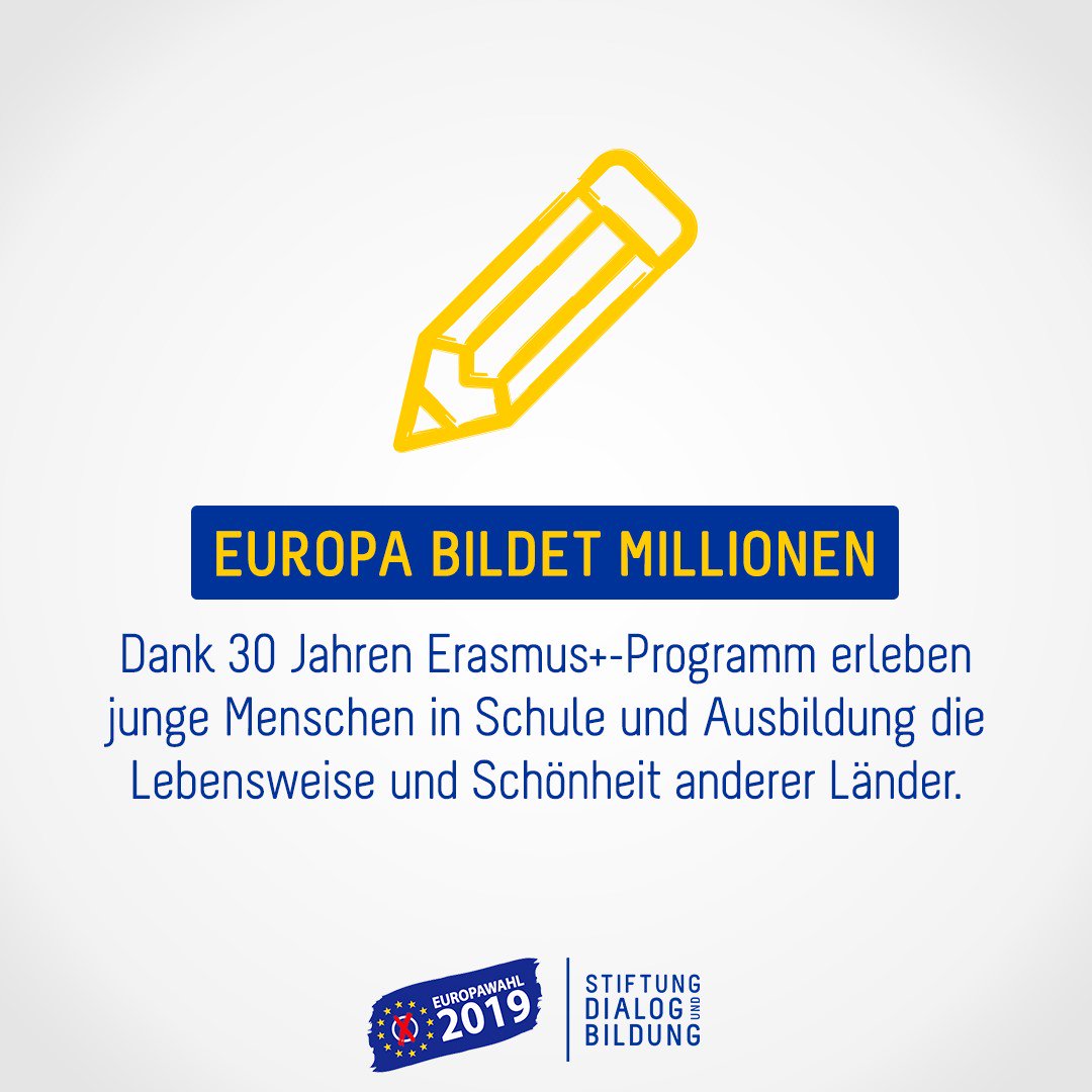 StiftungDuB's tweet photo. Europa #bildet Millionen von Menschen!
#10GründeFürEuropa
#Europawahl2019 https://t.co/UqxeLwVy7r