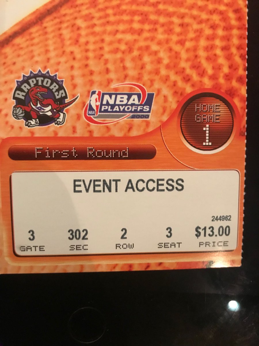 bomahony's tweet photo. Found a #Raptors fossil from 2000. Adjusted for inflation it’s still under $20! We played the Knicks and got swept. We’ll write a different story tonight. #WeTheNorth #ThanksDad https://t.co/M9zCi9oxEb