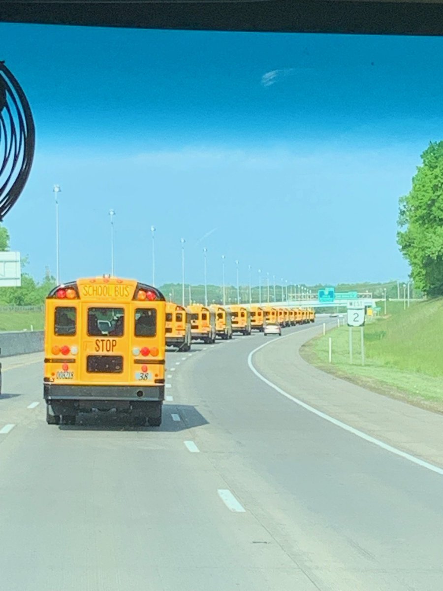 What a beautiful sight! 15 Mentor Schools buses-- commencement bound with 600 Cardinals ready to leave the nest! Congratulations, Class of 2019! We are so proud of you! #onceacard Graduation Day!!!