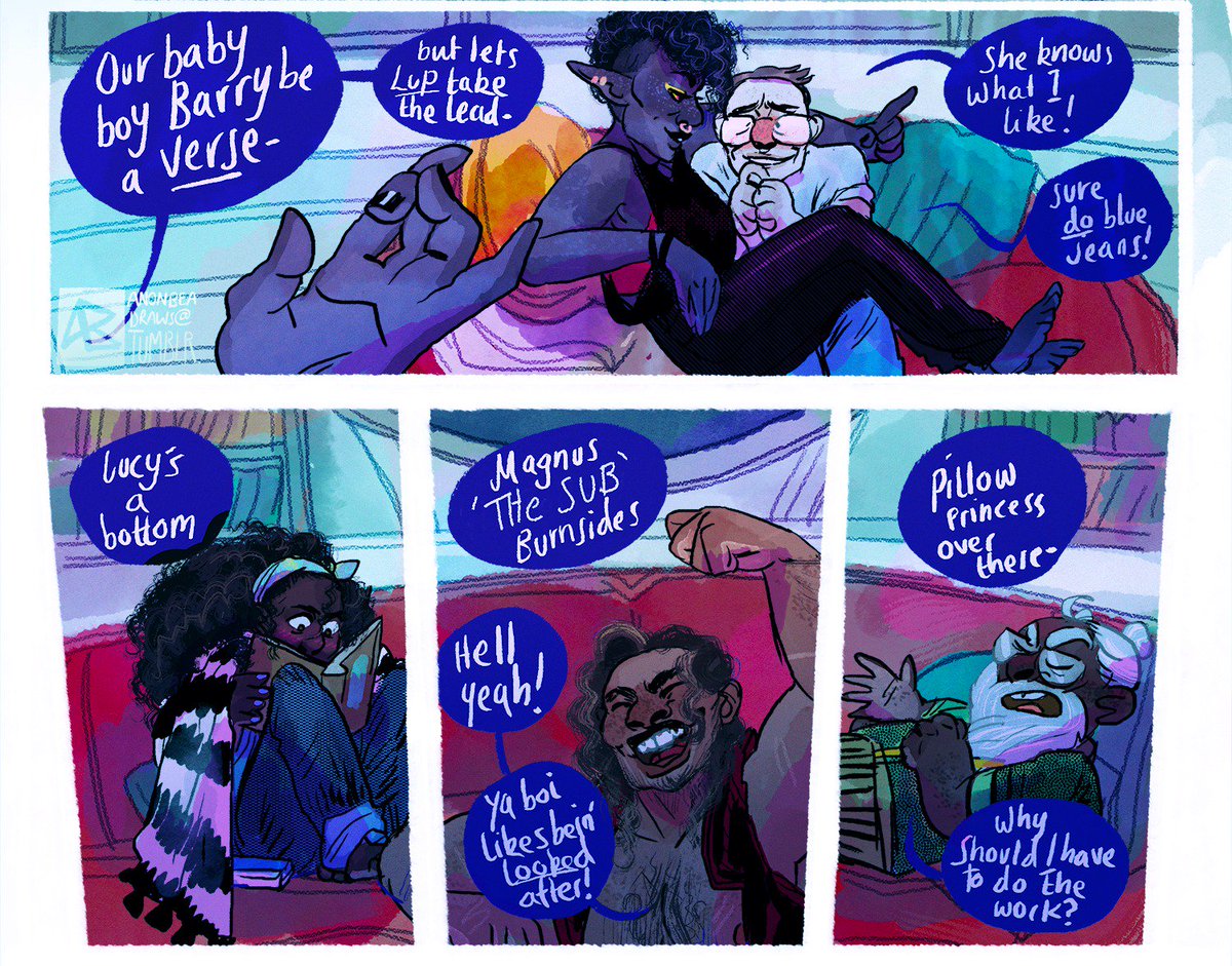anonbeadraws's tweet photo. Taako just KNOWS
based off @Rabdoidal's great post on tumblr (scrnshot below) Bless u miles
 #thezonecast #taako #magnusburnsides #merlehighchurch #lucretia #davenport #luptaako #barrybluejeans #comic #thesevenbirds #tazbalance #taz https://t.co/yVIr8d75ul