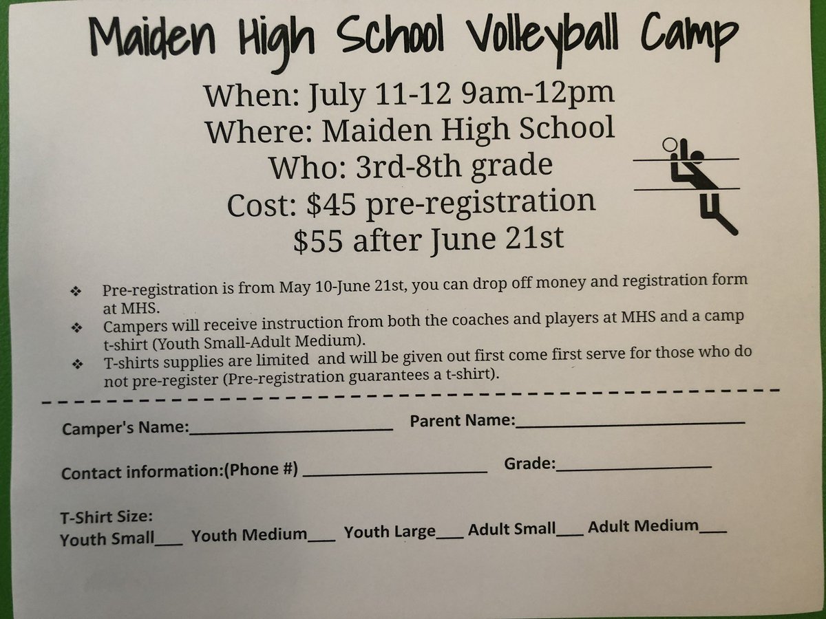 MaidenHighVB's tweet photo. Youth Camp coming up. Contact Maiden High School, Coach Davis, or Coach Thomas for details. https://t.co/U2Luo2dDW1