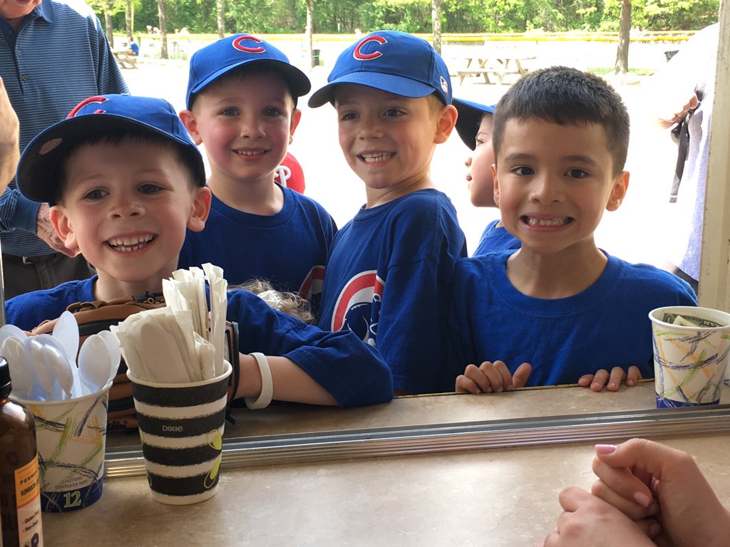 Time for Slush! Members of the North Reading Little League Instructional Cubs arrive at the Benevento snack shack for the best part of the day: the postgame slush.