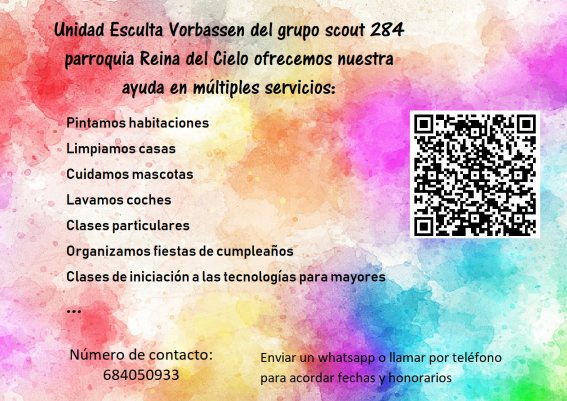 ¡¡Los escultas estamos haciendo muchos extrajobs para poder pagarnos nuestro campa y raid!! ¿Necesitas ayuda en casa, con eventos o quieres un lavado a fondo de tu coche? ¡Nosotros lo hacemos! <a href="/scouts284/">Grupo Scout 284</a>