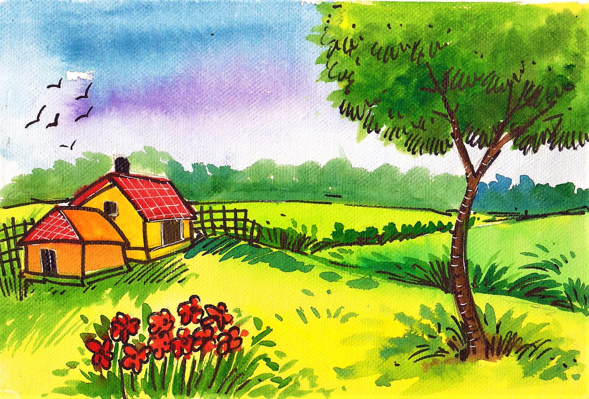 Featured image of post Drawing Of Scenery With Watercolor / Watercolor landscape painting for beginners.