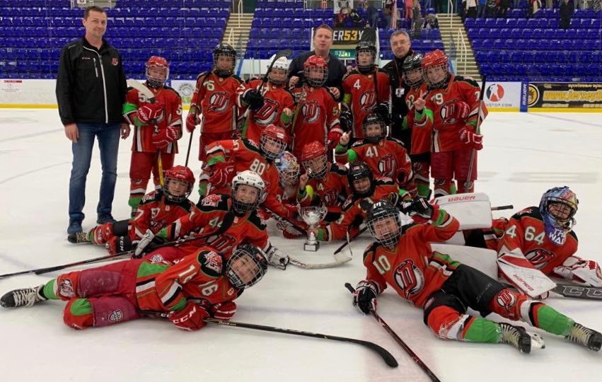 CardiffJrDevils's tweet photo. U11a presented with SW Champions trophy moments after qualifying for the semi finals of the Nationals. #nationals19 https://t.co/U8WDxN8tiW