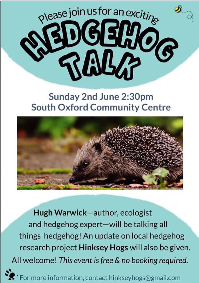 DrAbiGazzard's tweet photo. We are putting on a little talk next week from @hedgehoghugh plus an update on my ‘hog research project that is being carried out in New Hinksey. Oxford peeps (and beyond), please come along! #hedgehogconservation #hedgeox https://t.co/65Awffu9iI