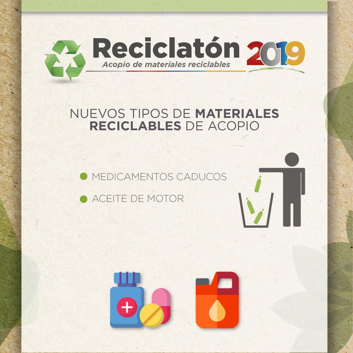 Ahora ya puedes llevar medicamentos caducos y aceite de motor a todos los puntos de acopio del #Reciclatón. 

Te esperamos con tu material 📦♻️