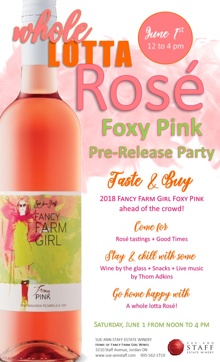 Heads up, rosé lovers! We've got a #FoxyPink pre-release party happening next weekend! sue-annstaff.com/pages/events #drinkpink #wholelottarosé #VQA