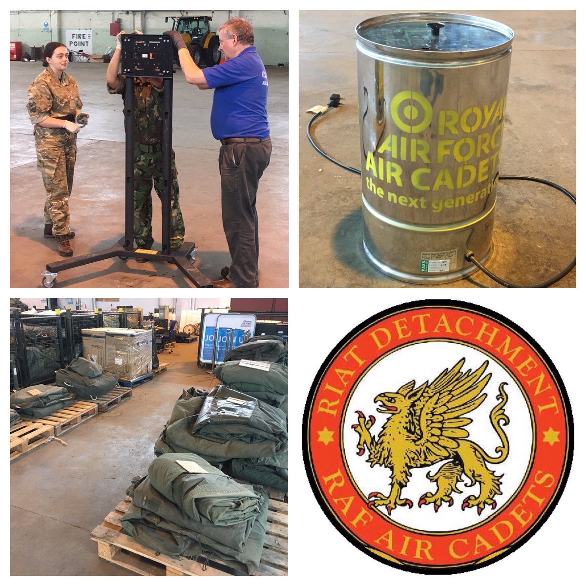 RAFACRIAT_OCEng's tweet photo. Another busy day at the hangar. Items marked up, RIAT Camp display screen stands built &amp; checked, tent spares sorted &amp; stacked. Thanks to the staff &amp; cadets from across the @aircadets @RAFACRIAT_OCEng @150Sqn @125aircadets @966ATC @992Sqn @241SquadronATC @TVWRadio @RIATCDTDET https://t.co/af79pkerkd