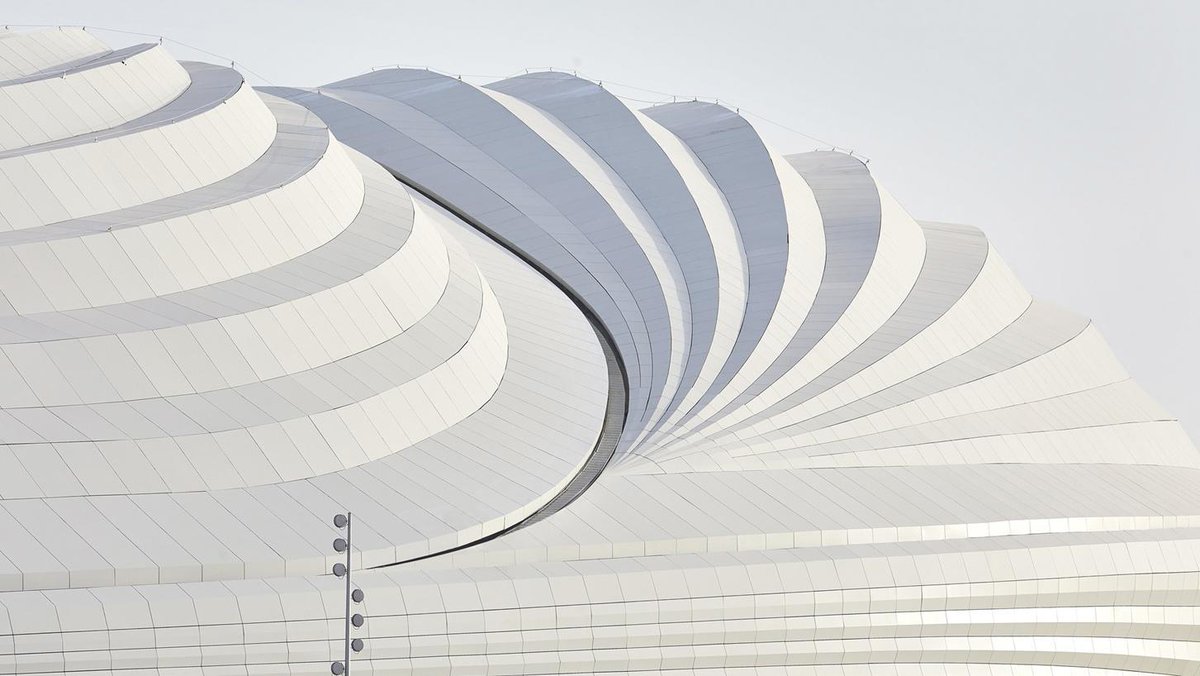 ArchitectsJrnal's tweet photo. Zaha Hadid Architects has completed this 40,000-seater stadium in Qatar for the 2022 World Cup. The roof closes so the stadium can be used during the summer months https://t.co/54N8nk4dCd https://t.co/3ATm2luWQD