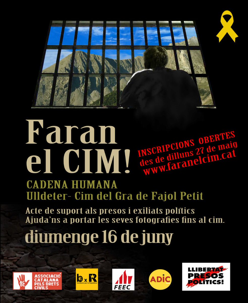 FaranelCIM's tweet photo. El 16 de juny els #LlibertatPresosPolítics faran el CIM de nou, al #GraDeFajolPetit.
Dilluns s'obren les inscripcions! Apunta-t'hi! https://t.co/FJ8nDKGmqu