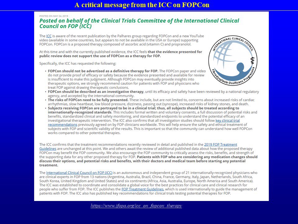 A message from the #ICC on #FOPCon posted on May 24, 2019 on behalf of the 
Clinical Trials Committee of the International Clinical Council on FOP (ICC). 
ifopa.org/icc_on_fopcon_…