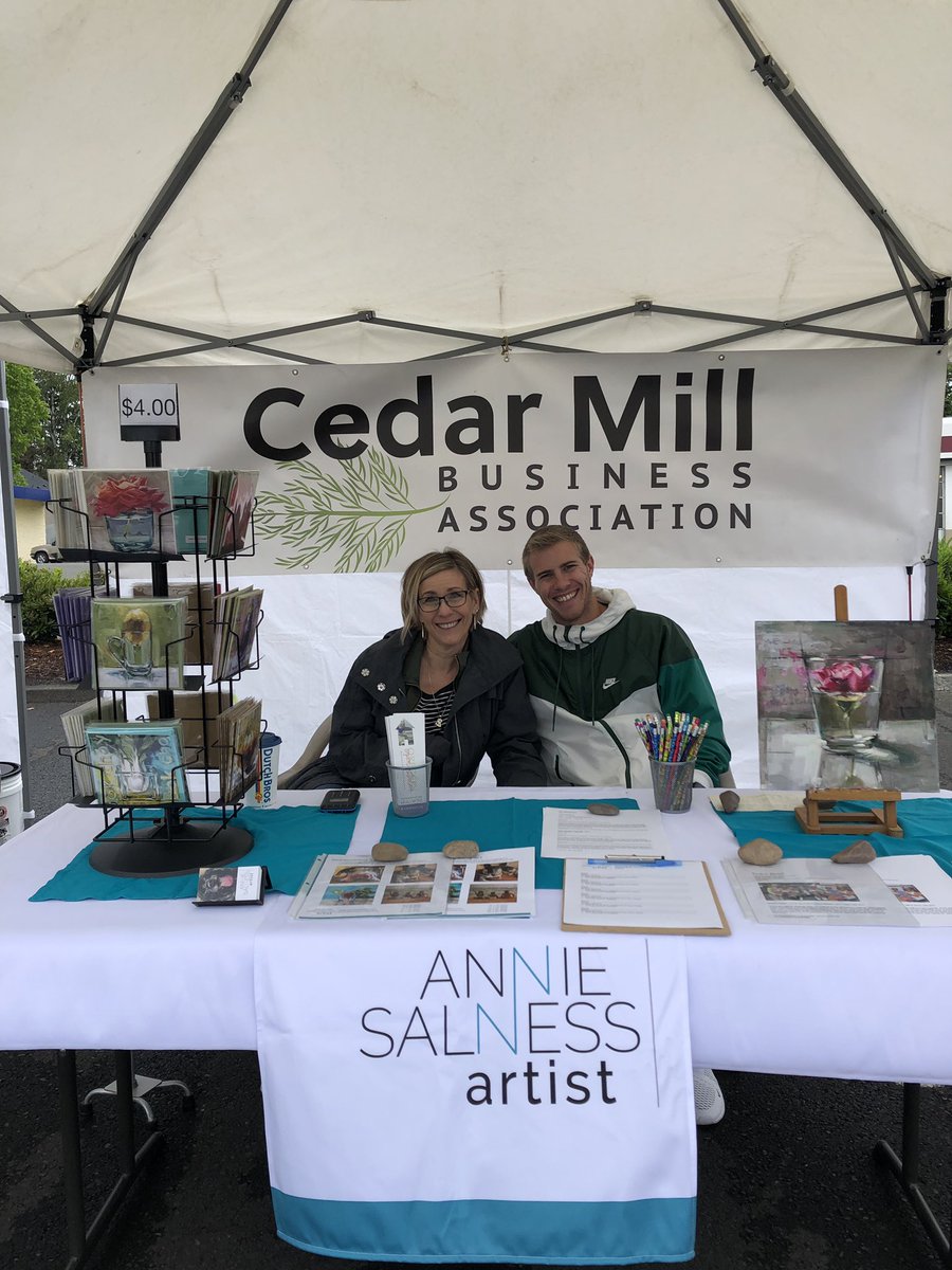 AnnieSalness's tweet photo. Thomas and I are down at the Cedar Mill Farmers market promoting my Farmers market art class and open studios. Come on by...we’d love to see you! https://t.co/3xbeL4SjjP
