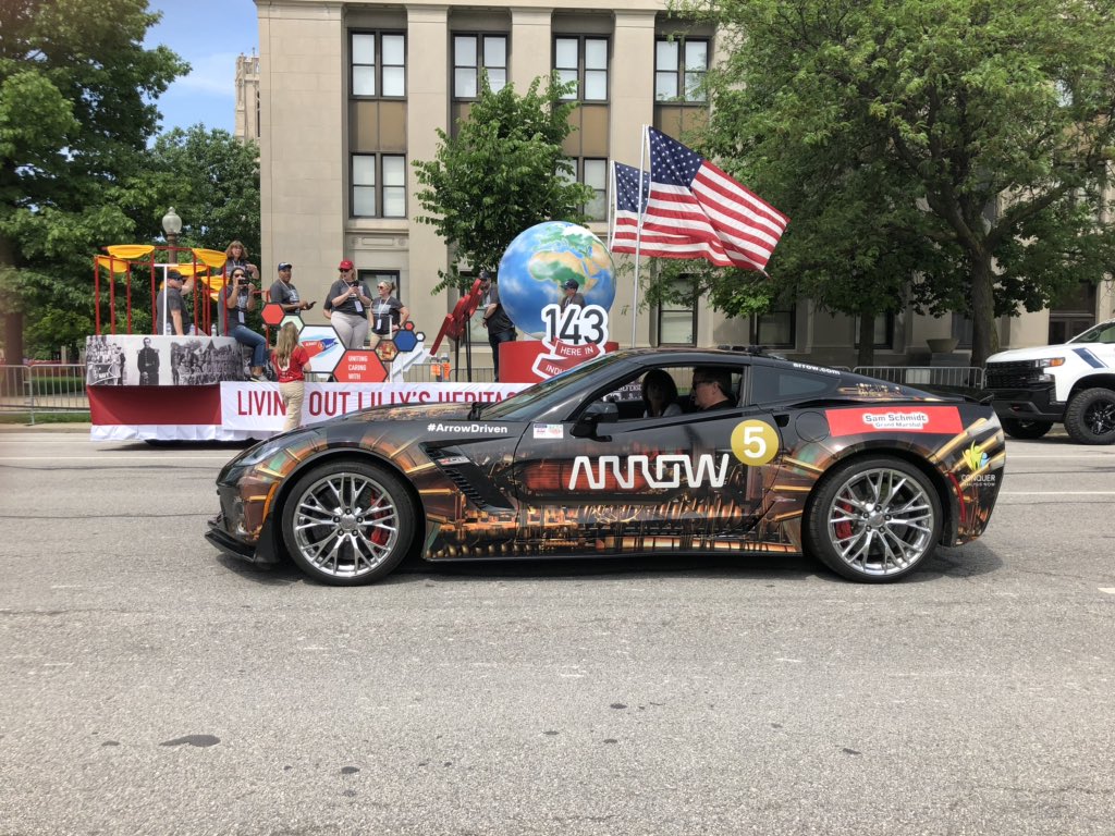 Sam Schmidt is the first #IPL500Parade Grand Marshal to drive himself in the parade! Look out for the Arrow Corvette!