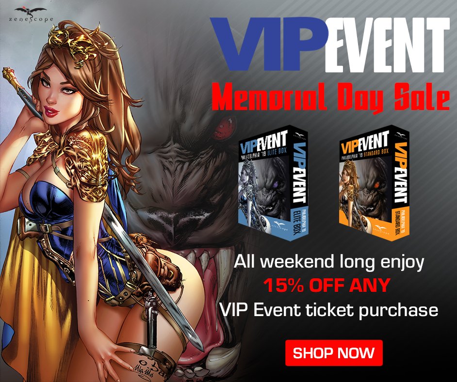 Zenescope's tweet photo. Start #MemorialDayWeekend right by getting your #VIPComicFest19 tickets at 15% OFF! Use code MEMORIAL15 🤩
https://t.co/6IjTWkfOlJ https://t.co/7RqN4aqMvP
