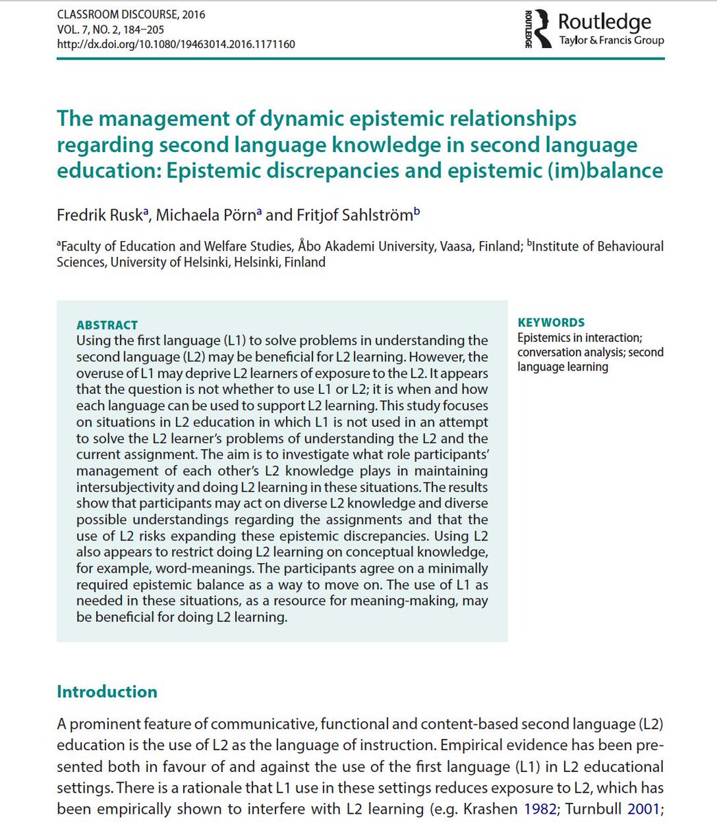 icopl2's tweet photo. #ReadBeforeYouMeet! #21 By #ICOPL2 presenter @fridde_rux (w/ Pörn & Sahlström) on the management of dynamic epistemic relationships https://t.co/1SccFhkmBj #classroom #interaction #L2 #epistemics #conversation #analysis https://t.co/VcdEwGjW9U