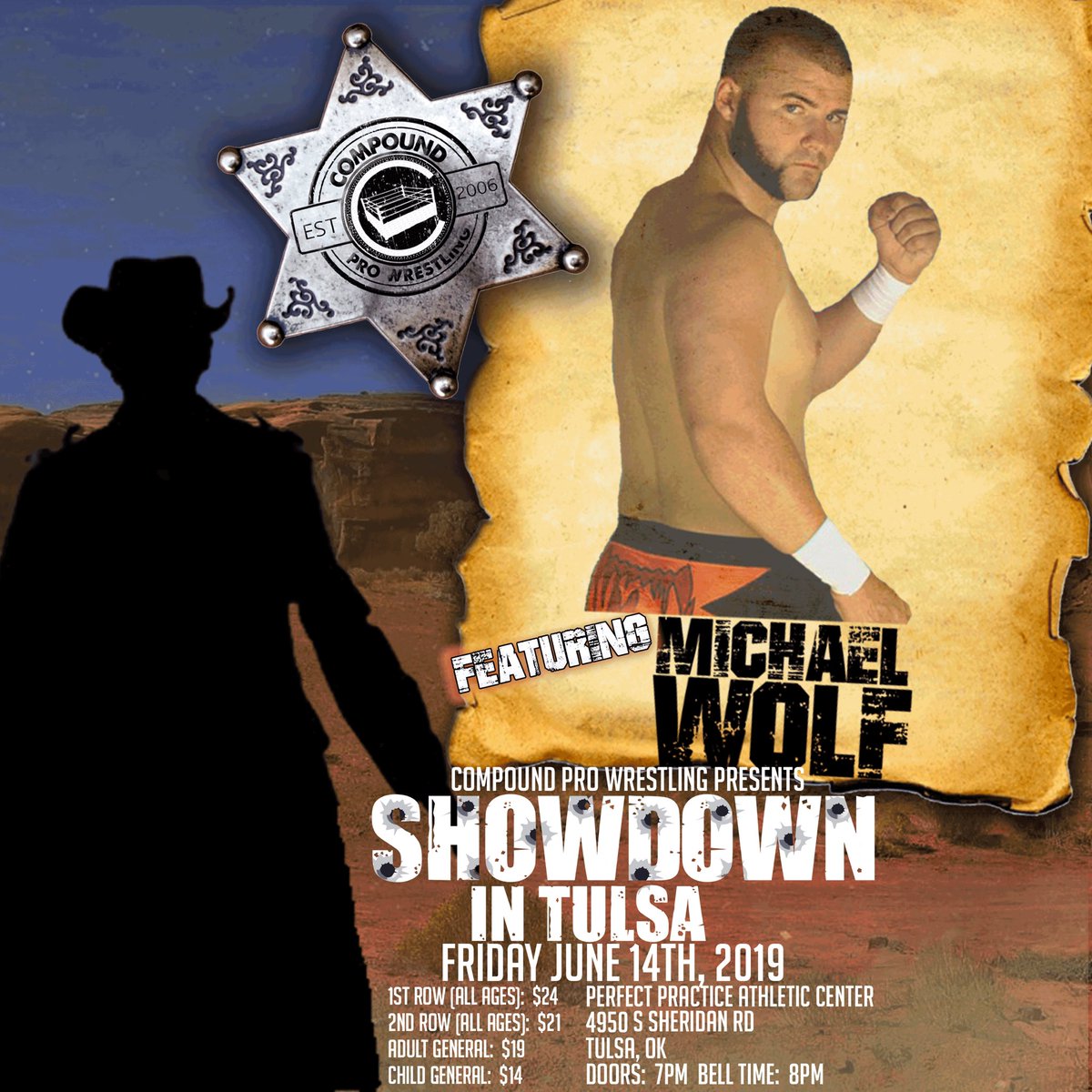 Compoundpw's tweet photo. .@Michaelwolf72 will be competing at #CompoundProWrestling Presents: SHOWDOWN IN TULSA Friday June 14th, 2019.  Advanced will call tickets are selling very fast.  Get your will call tickets now at https://t.co/ToyIxR348t https://t.co/CRjInjuJmL
