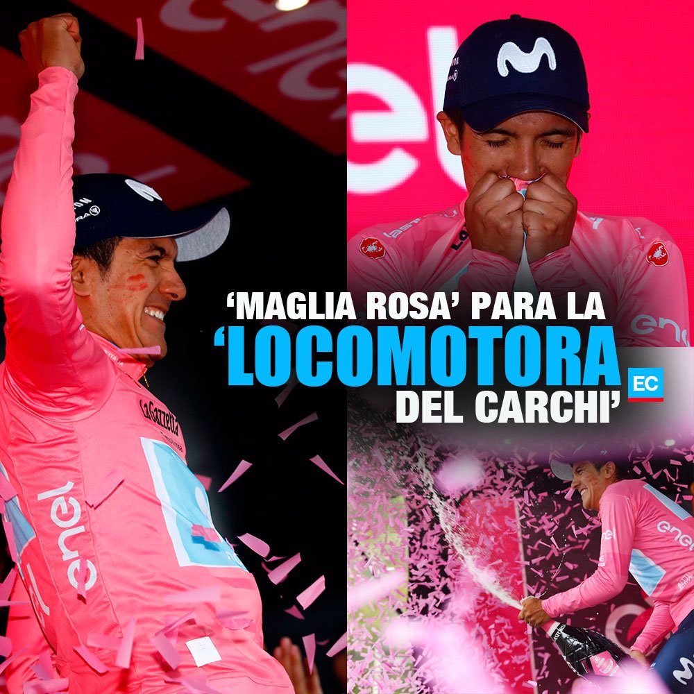 elcomerciocom's tweet photo. #CarapazHistórico | Por primera vez un ecuatoriano se viste de 'maglia rosa' en el #GirodeItalia. Richard Carapaz alcanza su segundo triunfo en la edición 2019 y se convierte en líder de la competencia 🇪🇨🚴🏼‍♂🏆 » https://t.co/pkEKON4hd6 https://t.co/eu0N78deII