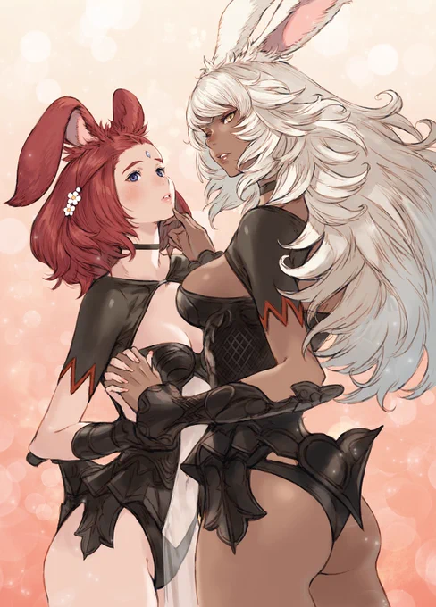 キャラクリしたヴィエラ2人を描きました 
