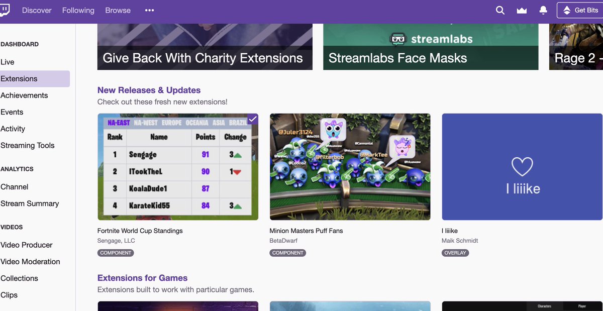 SengageHQ's tweet image. Our Fortnite World Cup Standings extension is featured on the Twitch Extensions front page! Who else is watching the @FortniteGame Week 7 qualifiers this weekend on @Twitch ? #FortniteWorldCup #Twitch #TwitchExtensions