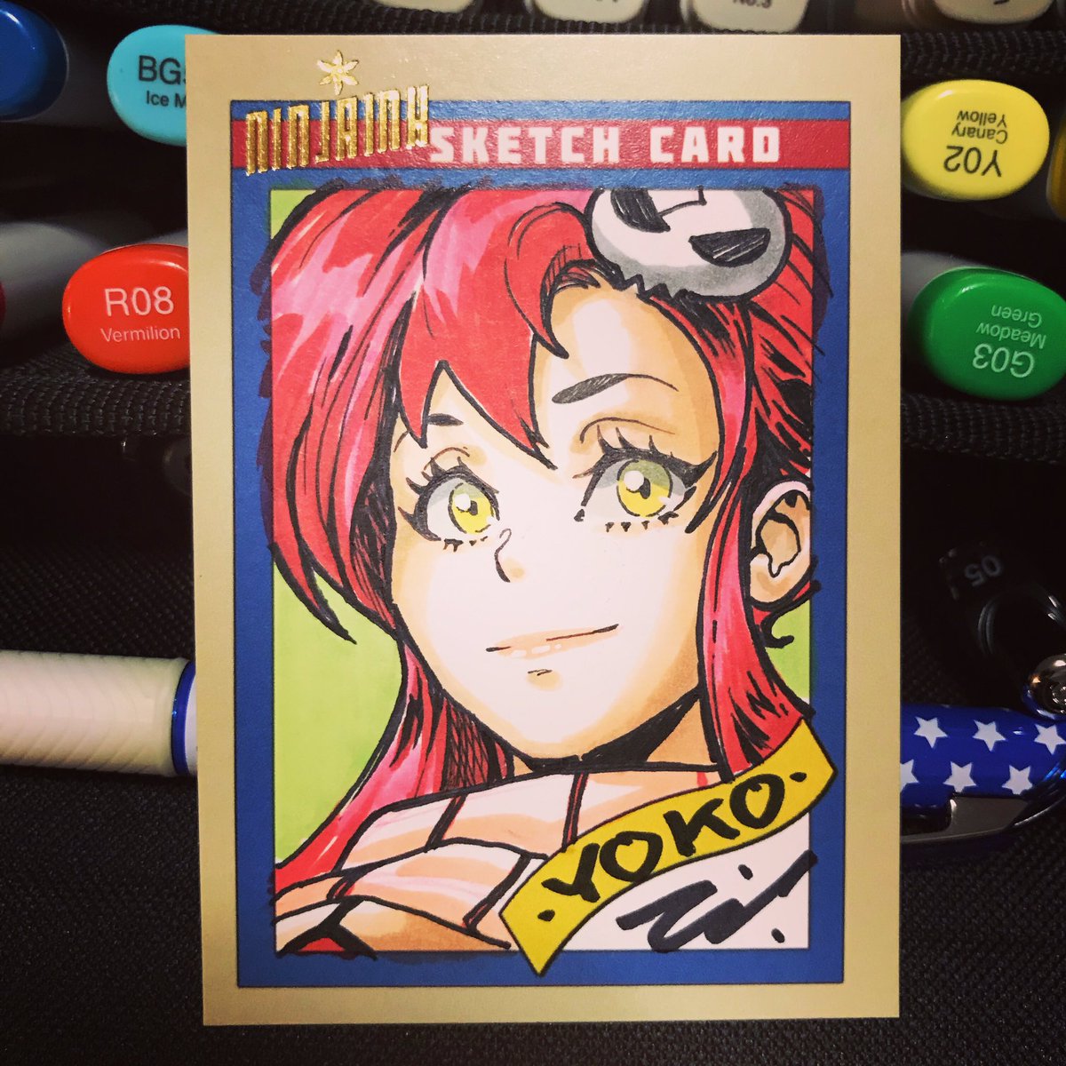 NinjainkArt's tweet photo. I’m at @ANIME_CTX with Bell County Comic Con ! Come by today and tomorrow!❤️#yokolittner #gurrenlagann #ninjaink #sketchcard #sketchcardart #sketch #anime #manga #triggerstudio #studiotrigger https://t.co/TXWU5XW9qw