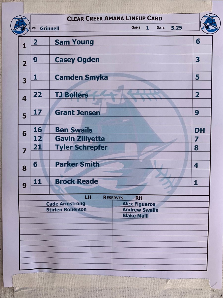 BrentH7's tweet photo. Lineup for game 1 at BGM vs Grinnell
#CCABB https://t.co/LYLQz7KgyC