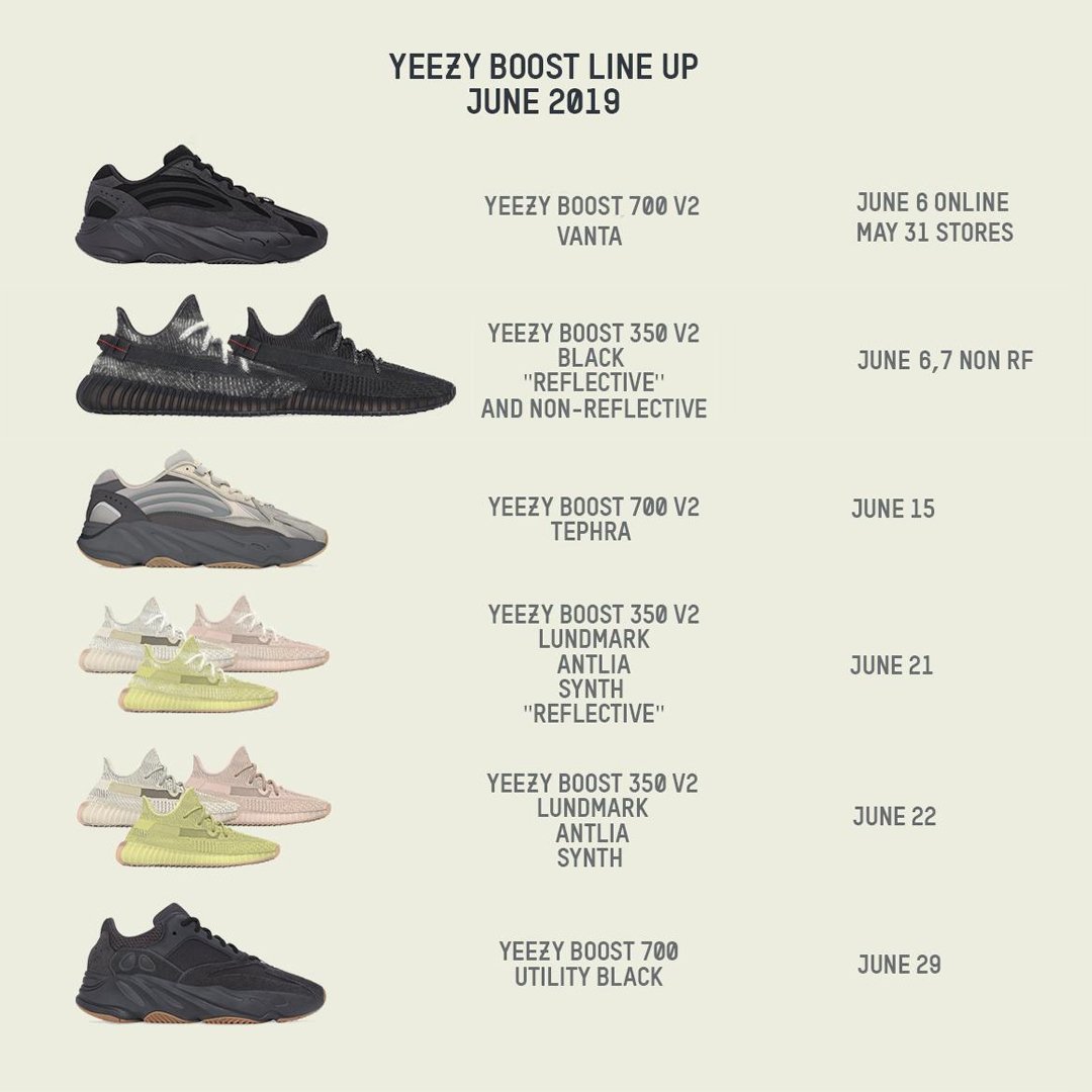 yeezy drop calendar 2019