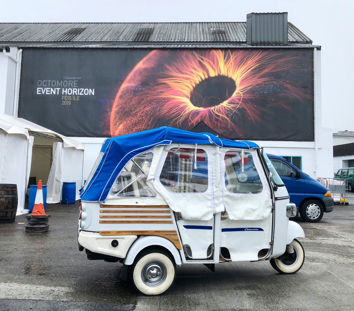 OrsayHouse's tweet photo. #postcardsfromportnahaven 
It's #FeisIle2019  Day 2 of Feis and the weather is 'Dreich' but it didn't stop @islaytuktuk going to @bruichladdich ready for tomorrow! 
 @thisisscotland #thisisislay @argyllsecretcoast  @islayblog  @ScotlandIsNow @WildArgyll @Islay_Jura @SpiritAndWood https://t.co/ZRKobLMXHB