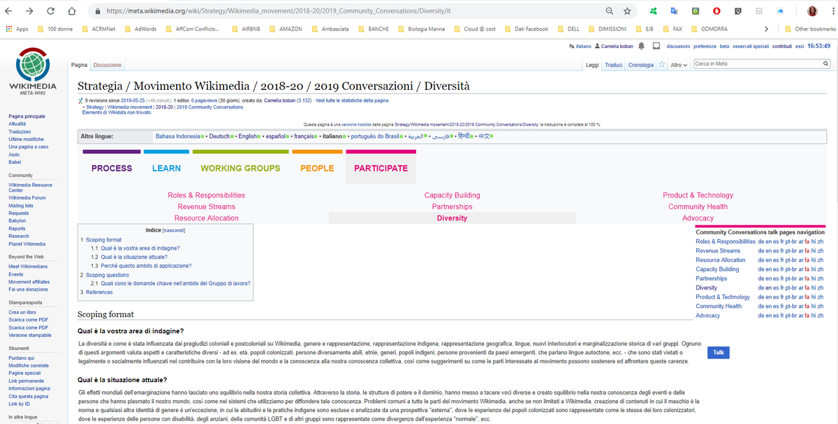 WikiDonne's tweet photo. The page about @Wikimedia #DiversityWorkingGroup is now translated in Italian: https://t.co/PlTj8tBxq1. The Italian community ad partners, stakeholders, enthusiasts etc are invited to discuss about what movement @Wikimedia do they want in relation to the diversity topic. https://t.co/iUphaLmVZ7