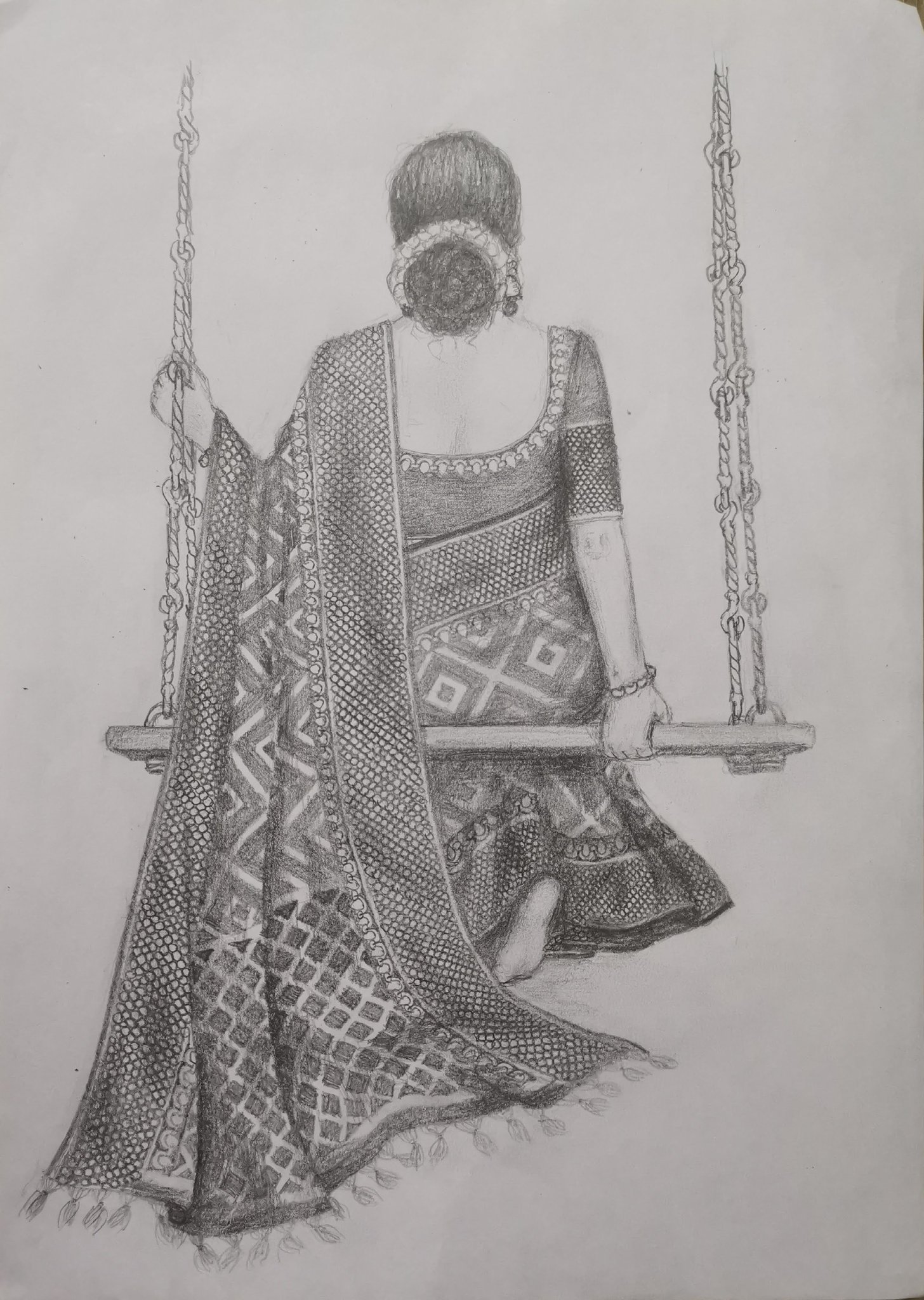 Color Pencil Drawing Indian Woman Saree By Shashikant Dhotre