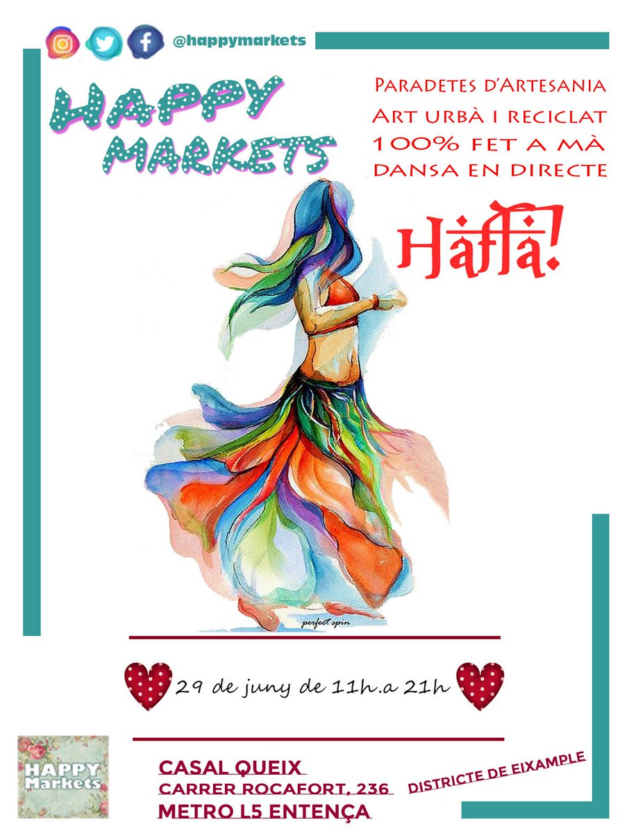 HappyMarketsBcn's tweet photo. !!Prepara't per gaudir d'un dia amb molt #ART i molta #Festa !!
Artesania, moda fet a mà, art en reciclatge, musica i dansa en directe, pinta caretes 🥳…T'esperen en aquesta primera edició del Festival d'estiu més #Oriental #hafla
¿On? Jardins de Montserrat https://t.co/gLQQMAFd3s