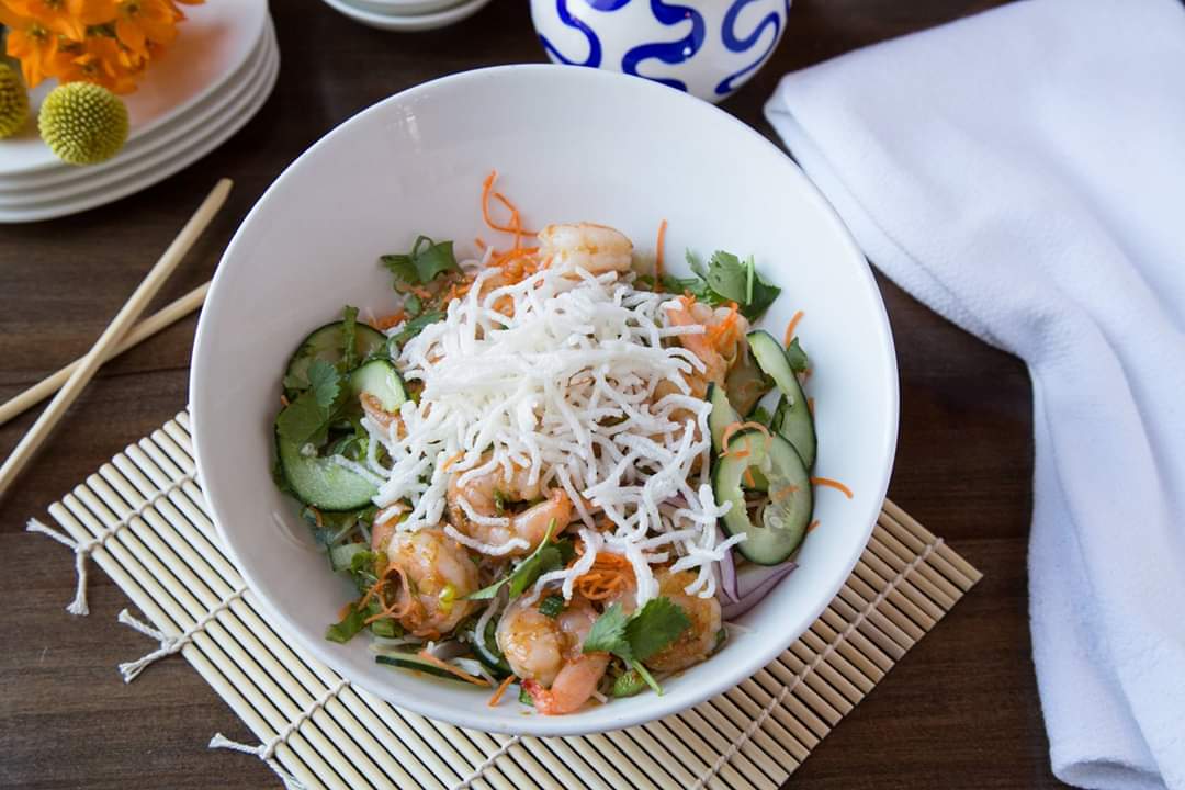 Shrimp noodle bowl is on our Spring menu!  Chef Max creates this fresh and delicious and he's ready to prepare one for you.