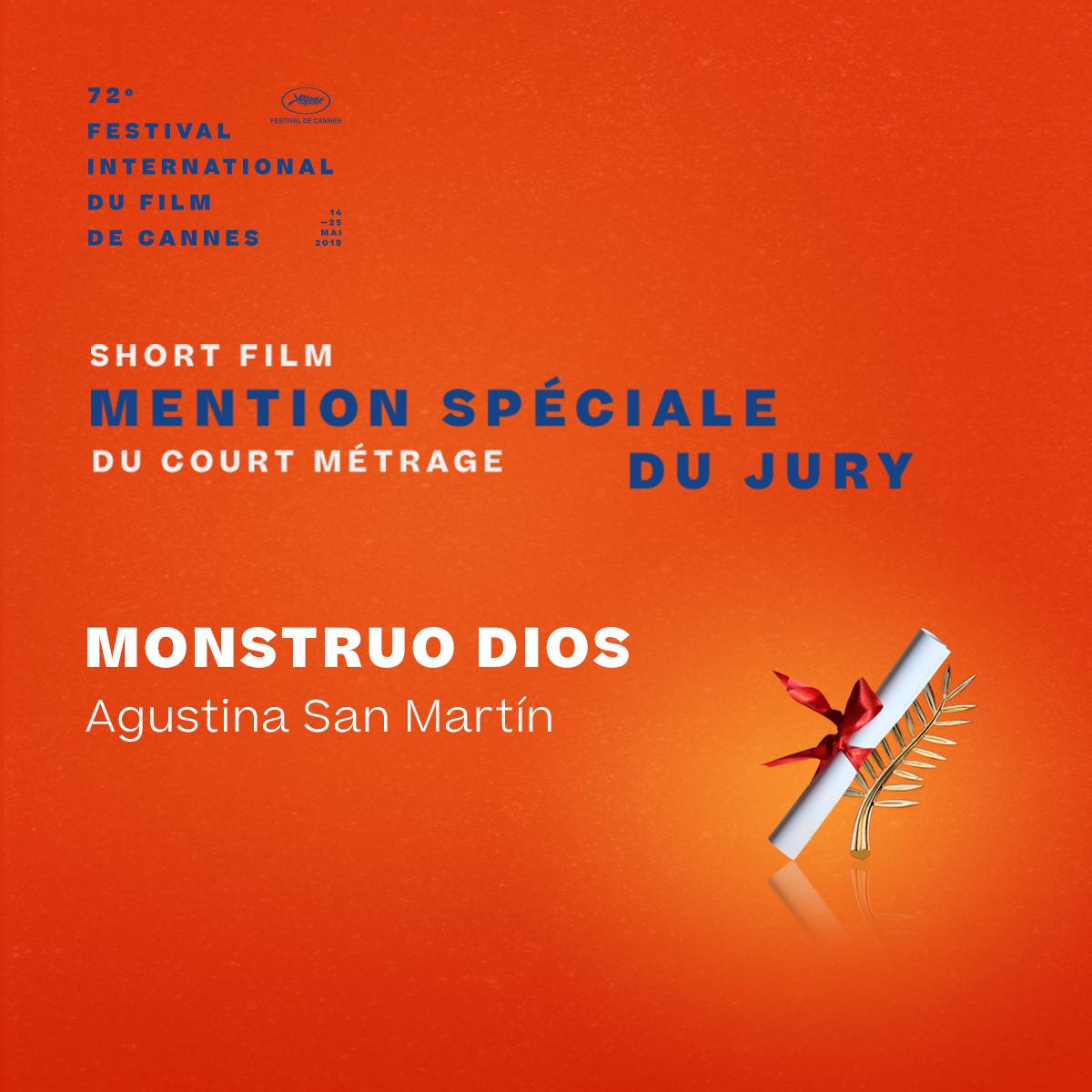 Festival_Cannes's tweet photo. The Special Mention of the Jury for short film goes to…
#MonstruoDios by Agustina San Martín #Cannes2019 #Awards https://t.co/OJQNcBQ5iE